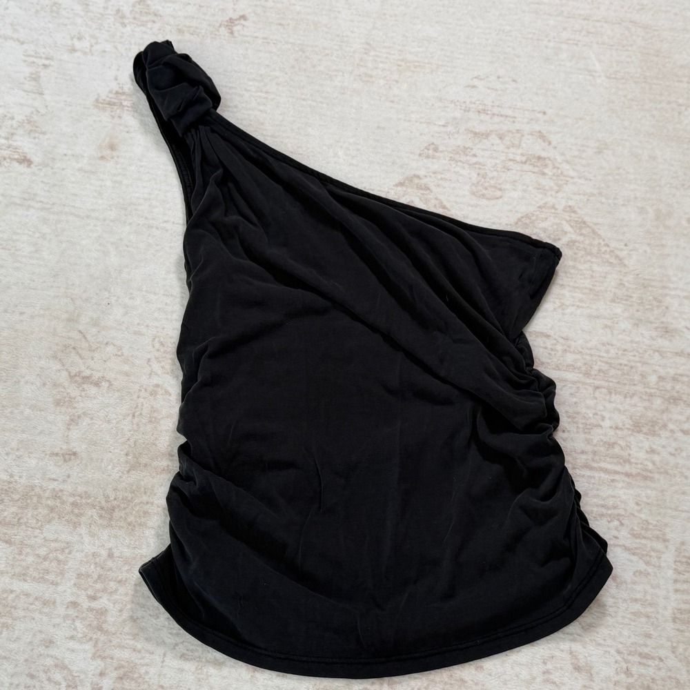 Free People One Shoulder Ruched Knot Top Black OB2175905 S/M